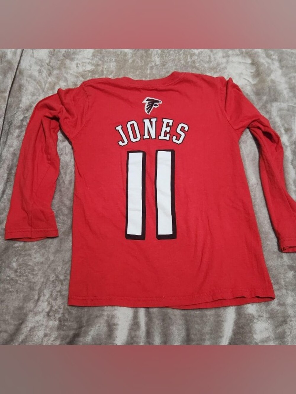NFL Kids Long-Sleeve Tee in Red with White Accents - Jones #11